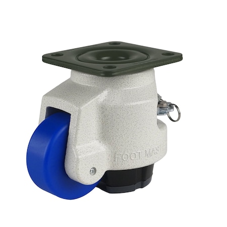 Foot Master Leveling Caster, Rachet, 75MMPolyurethane Wheel, 95x95MMPlate, Swivel, 750kg Cap, NBR Foot Pad, IV GDR-100-F-MCN