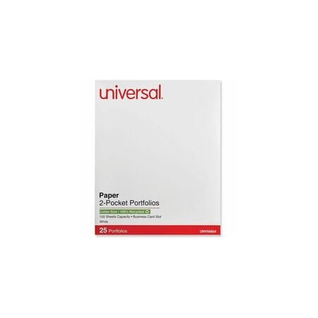Universal Two-Pocket Portfolio, Embossed Leather Grain Paper, White, 25PK UNV56604