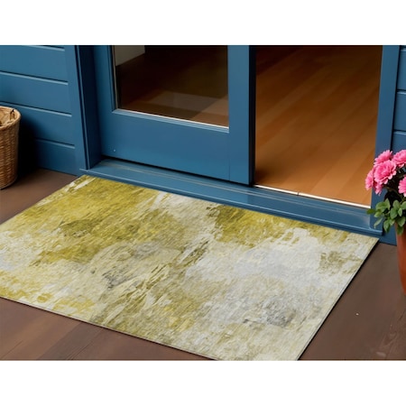 Homeroots 3' X 5' Gold Beige And Wheat Abstract Washable Indoor Outdoor Area Rug 577709