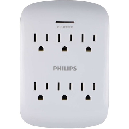 Philips Outlet Tap, Surge, Wall Tap, 0 ft., White SPP3461WA/37