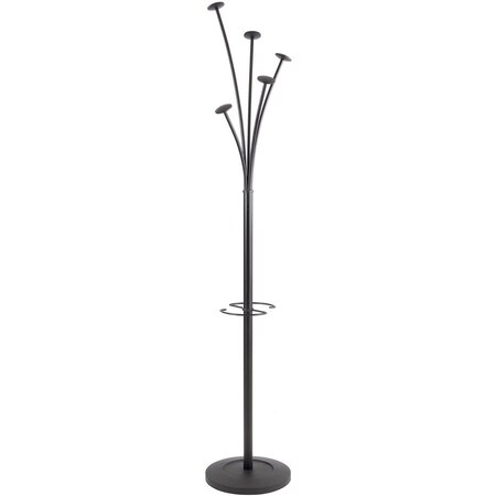 Alba Festival Coat Stand in Black- with 5 Black Rounded Coat Pegs and an Integrated Umbrella Holder PMFESTYN