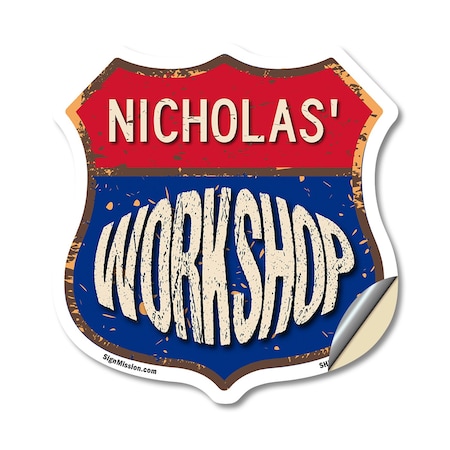 Signmission Nicholas's Workshop, 18 Inch X 18 Inch, Vinyl Decal SHI-D-18-489-NICHOLAS