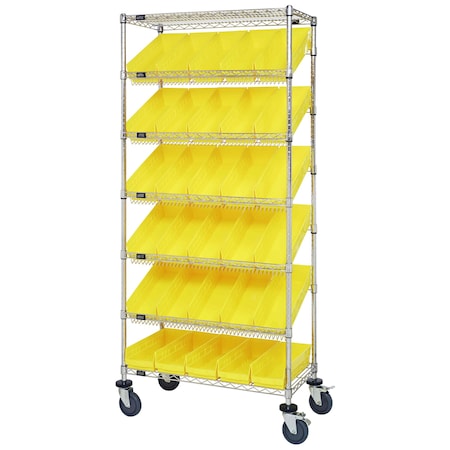 Quantum Storage Systems WIRE SHELVING UNIT W/30 YELLOW BINS MOBILE MWRS-7-104YL
