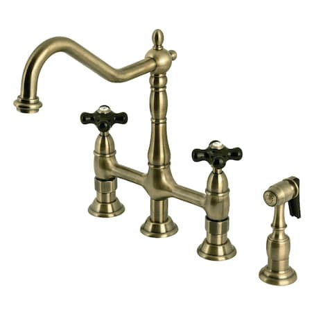 Kingston Brass Bridge Kitchen Faucet with Brass Sprayer, Antique Brass KS1273PKXBS