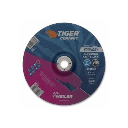 Weiler Tiger Grinding Wheel, 9 in dia x 1/4 in Thick x 7/8 in Arbor, 30 Grit, Ceramic Alumina, Type 27, 10PK 804-68392