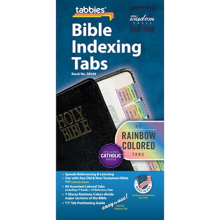 Tabbies BIBLE INDEXING TABS-RAINBOW OT & NT & CATHOLIC BOOKS, 90 ASSTD TABS, 1"L-1/4" EXT, 10 PKS/BX, 10PK 58348