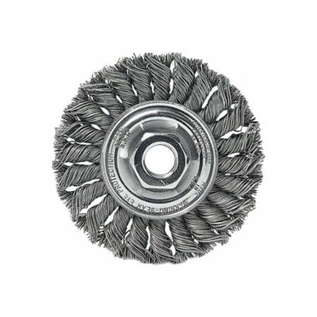 Weiler Standard Twist Knot Wheel, 4 dia x 1/2 Wide, 0.014 Stainless Steel, 5/8 in to 11 UNC Nut 804-13113