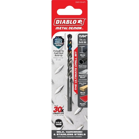 Diablo Metal Demon 15/64'' Drill Bit for Mild Hardened & Stainless Steels DMD1564JP1