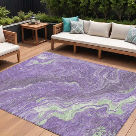Homeroots 8' X 10' Purple Mint Green And Ivory Abstract Washable Indoor Outdoor Area Rug 618205