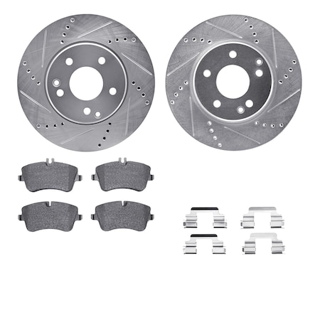 Dynamic Friction Co DFC Rotors-Drilled & Slotted-Silver w/ EURO 5000 Ceramic Brake Pads Incl Hdw 7612-63059