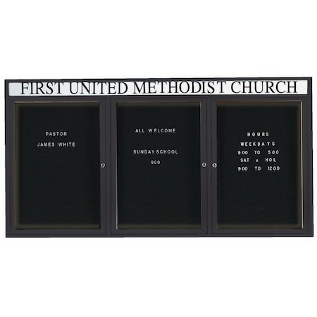 Aarco Illuminated Enclosed Letter Board Directory w/ Powder Coated Black Al Frame and Header, 36''Hx72''W ADC3672-3HIBK