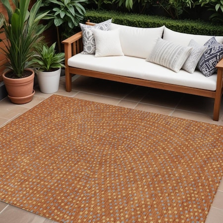 Homeroots 10' X 14' Brown Gray And Gold Polka Dot Washable Indoor Outdoor Area Rug 599075