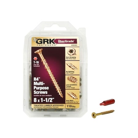 Grk Fasteners Framing and Decking Screw, #8 Thread x 1-1/2" L, Countersunk Head, Steel, Yellow, 110PK 96085