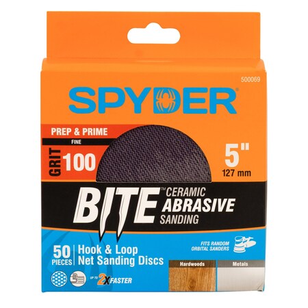 Spyder 5-Inch 100 Grit Ceramic Net Hook and Loop Sanding Discs, 50PK 500069