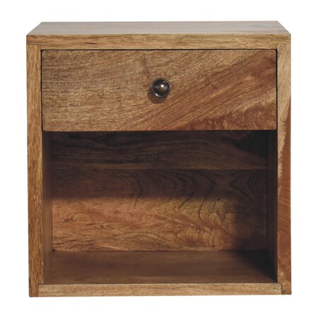 Homeroots 12" Brown Solid Wood Square One Drawer Floating Nightstand 651595