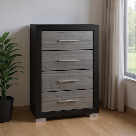 Homeroots 31" Black And Gray Wood Four Drawer Dresser 643686