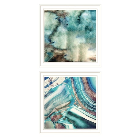 Homeroots Set Of Two Earth tones I and Sea II 2 White Framed Print Wall Art, 2PK 408070