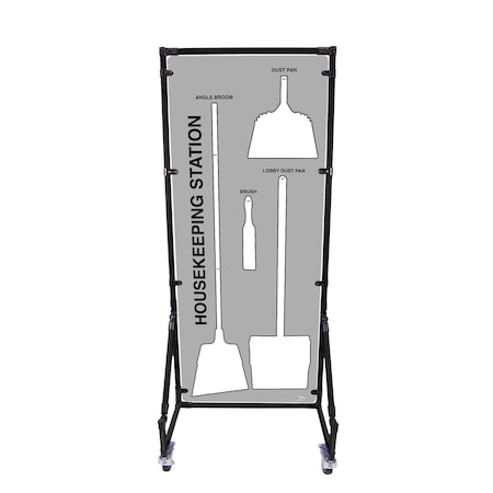 5S Supplies Housekeeping Shadow Board Broom Station V16, Gray / White, BO + Stand HSB-V16-GRAY/WHITE-BO-STAND