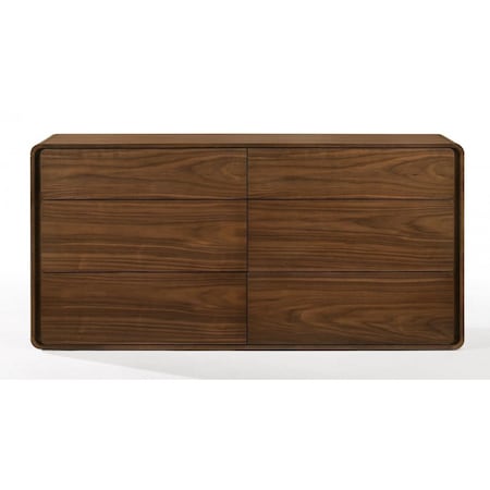 Homeroots 59" Walnut Solid Wood Six Drawer Double Dresser 473103