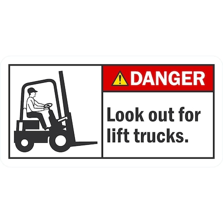 Lyle Look Out For Lift Trucks (Forklift Symbol), 10x5, Non-Reflective, White G-1500-ND_10x5