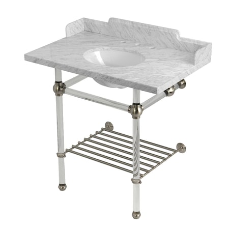 Kingston Brass 36-Inch Carrara Marble Console Sink with Acrylic Legs and Shelf, 8-Inch, 3-Hole LMS36MAB8