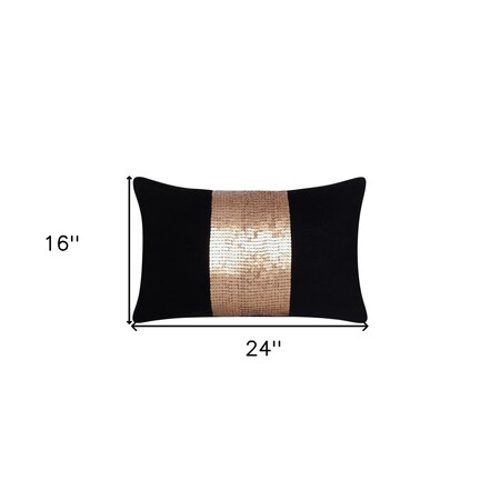 Homeroots 16" X 24" Black Striped Polyester Zippered Pillow With Beads 535236