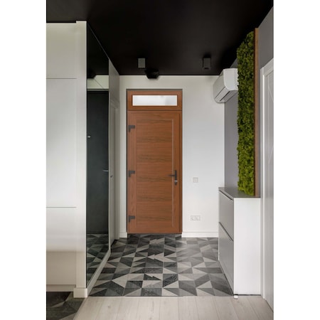 Vdomdoors Front Exterior Prehung Metal-Plastic Door, Manux 8111 Walnut, Top Sidelite Transom, Office Commerci MANUX8111EXD-WLN-W36xH80+14-RH