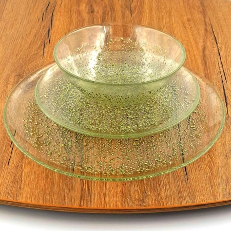 Red Pomegranate Collection Isla Dinnerware Set, Clear & Gold - 12 Piece 0965-1