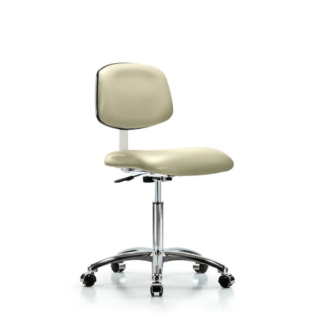 Blue Ridge Ergonomics Clean Room Chair Med Ben Chair, Vin, Chrm, Casters, Wht, CL10, 22" to 29" Height, Vinyl, Adobe White BR-CLR-VMBCH-CR-NF-CC-8501