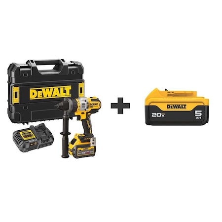 Dewalt Hammer Drill, 1/2 in Chuck, 20V DCD999T1/DCB205