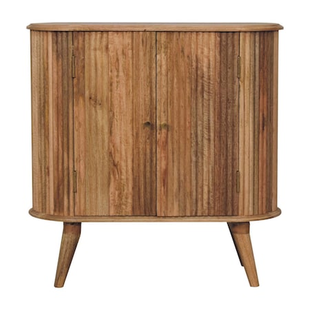 Homeroots 32in Brown Solid Wood Oval Ribbed Texture Cabinet With Two Doors 654267