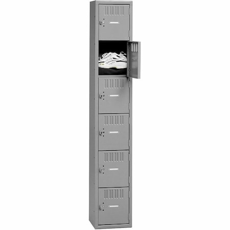 Tennsco Box Locker, 12 in W, 18 in D, 72 in H, (1) Wide, (6) Tier, Gray BS6-121812-AMG