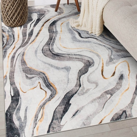 World Rug Gallery Contemporary Marble Washable Non Slip Area Rug 3 ft x 5 ft Gray WR80GRAY3X5