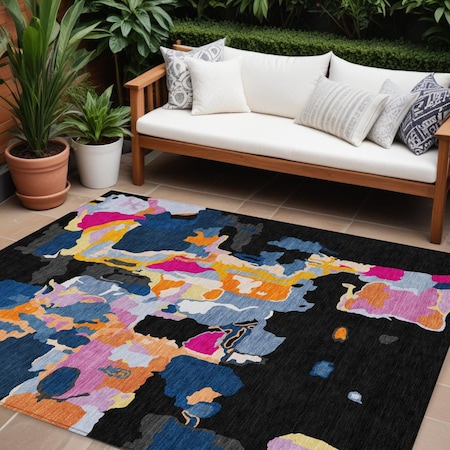 Homeroots 9' X 12' Black Blue And Pink Abstract Washable Indoor Outdoor Area Rug 599542
