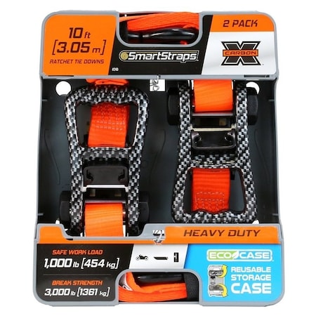Smartstrap TieDown, 114 in W, 10 ft L, Carbon Fiber, Orange, 1000 lb, SHook End Fitting, Steel End Fitting 240