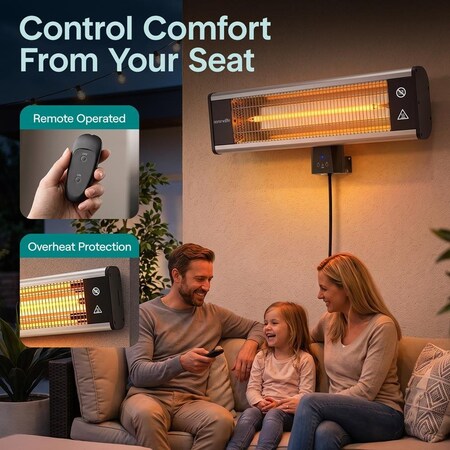 Serenelife Infrared Patio Heater, Wall-Mounted Electric Heater with Remote Control, 1500W, IP65 Approved SLOHT28