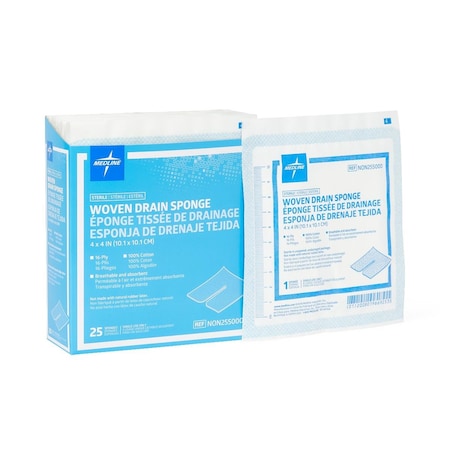 Medline Sterile 16-Ply Trach Sponge Cotton Gauze, 4in x 4in, 2/Pack, 25PK NON255000Z