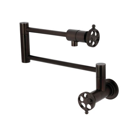 Kingston Brass Wall Mount Pot Filler Faucet with Knurled Handle, Oil Rubbed Bronze KS4105RKX