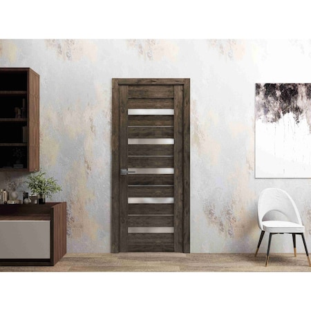 Sartodoors Solid French Door 36 x 80in, Cognac Oak W/ Frosted Glass, Single Regular Panel Frame Trims Handle QUADRO4445ID-AKA-36