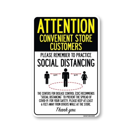Signmission PSA, Convenient Store Customers Practice Social Distancing, 14in X 10in Rigid Plastic, P-1014-25359 OS-NS-P-1014-25359