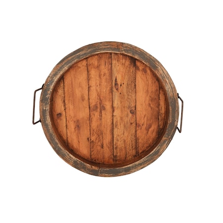 Homeroots 15in Gray And Natural Solid Wood Handmade Round Serving Tray With Handles 724233