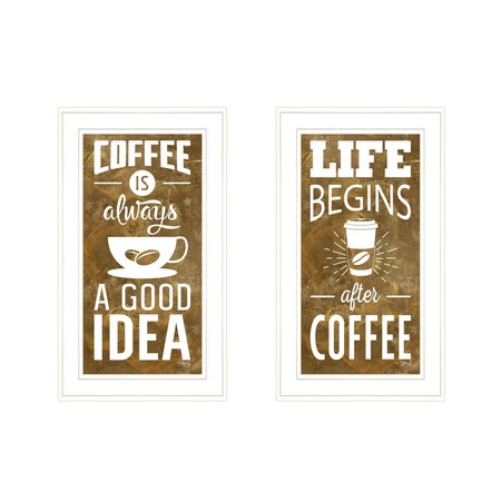 Homeroots Set Of Two Life Begins and Ends With Coffee White Framed Print Wall Art, 2PK 408223