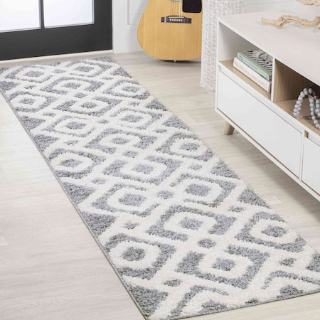 Jonathan Y Astrid Retro Trellis High-Low Cream/Gray 2 ft. x 8 ft. Runner Rug SNT103B-28