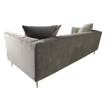 Homeroots 90" Gray Brown Velvet Sofa And Toss Pillows With Gold Legs 489536