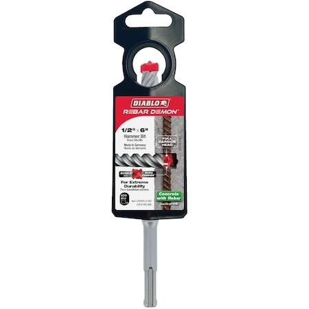 Diablo Rebar Demon 1/2'' x 6'' SDS-Plus Full Carbide Rotary Hammer Drill Bit DMAPL4180