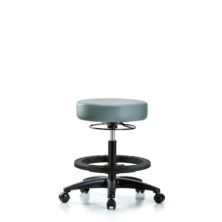 Blue Ridge Ergonomics Vinyl Stool, Med Bench, Foot Ring, Casters, Storm BR-VMBSO-RG-BF-RC-8822
