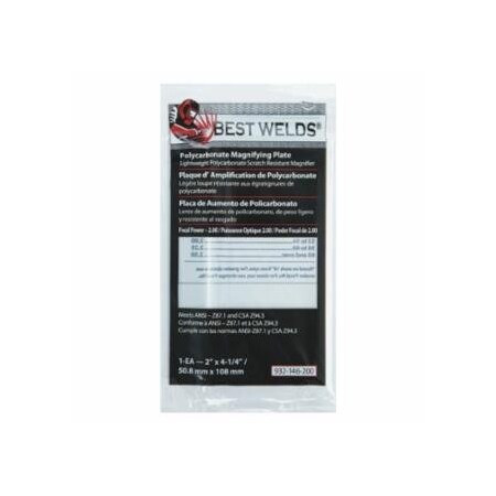 Best Welds Plastic Magnifier Plate, 2 in x 4-1/4 in, 2 Diopter, Polycarbonate, Clear 901-932-146-200