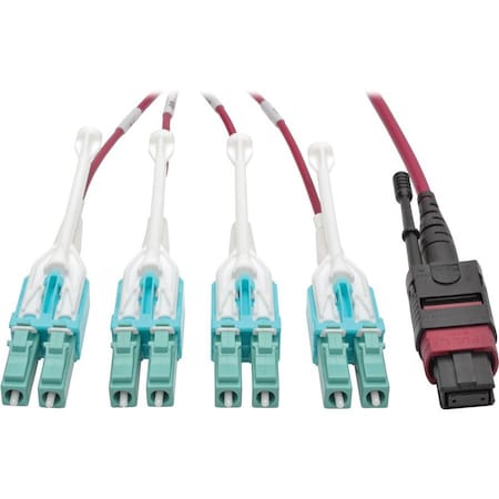 Eaton Tripp Lite Series 40G MTP/MPO to 4xLC Fan-Out OM4 Plenum-Rated Fiber Optic Cable, N845-03M-8L-MG
