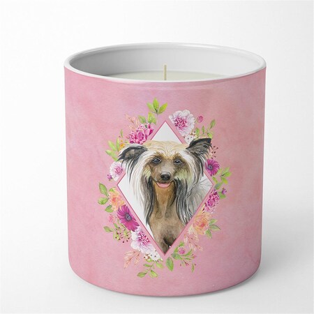 Carolines Treasures 10 oz Chinese Crested Pink Flowers Decorative Soy Candle CK4130CDL