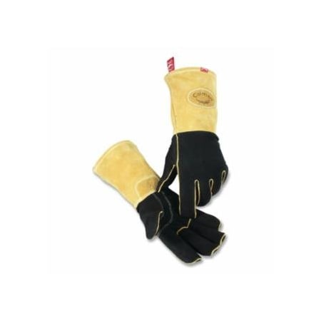 Caiman 1852 Deerskin Wool Lined MIG/Stick Welding Gloves, Large, Black/Gold, Gauntlet Cuff 607-1852-L